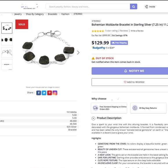 Moldavite bracelet 46.5 ctw  Sterling Silver. - Picture 10 of 11